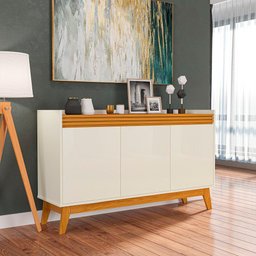 Conjunto Sala de Estar Buffet e Rack com Painel Ripado 136cm - 11