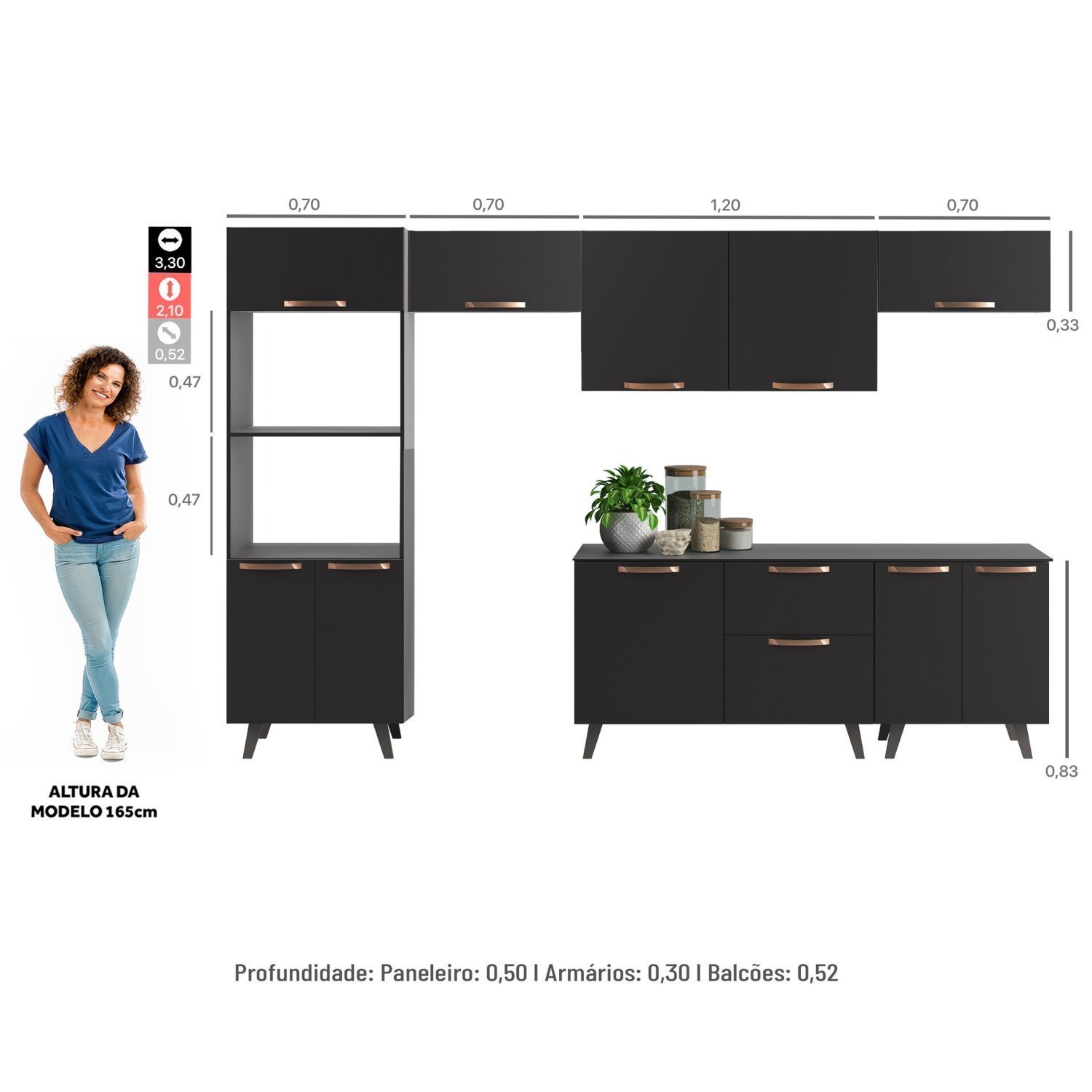 Cozinha Completa 6 Peças com Armário e Balcão Emília Thela - 3