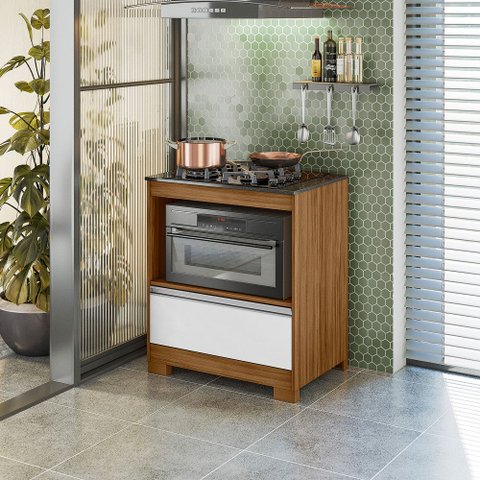 Balcão para Cooktop 4 Bocas com Gavetão Notável 3110 Freijó e Branco