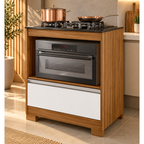 Balcão para Cooktop 4 Bocas com Gavetão Freijó/Branco - Notável Móveis