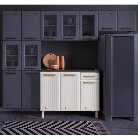 Balcão de Cozinha com Tampo 3 Portas 1 Gaveta Diamante Smart Branco