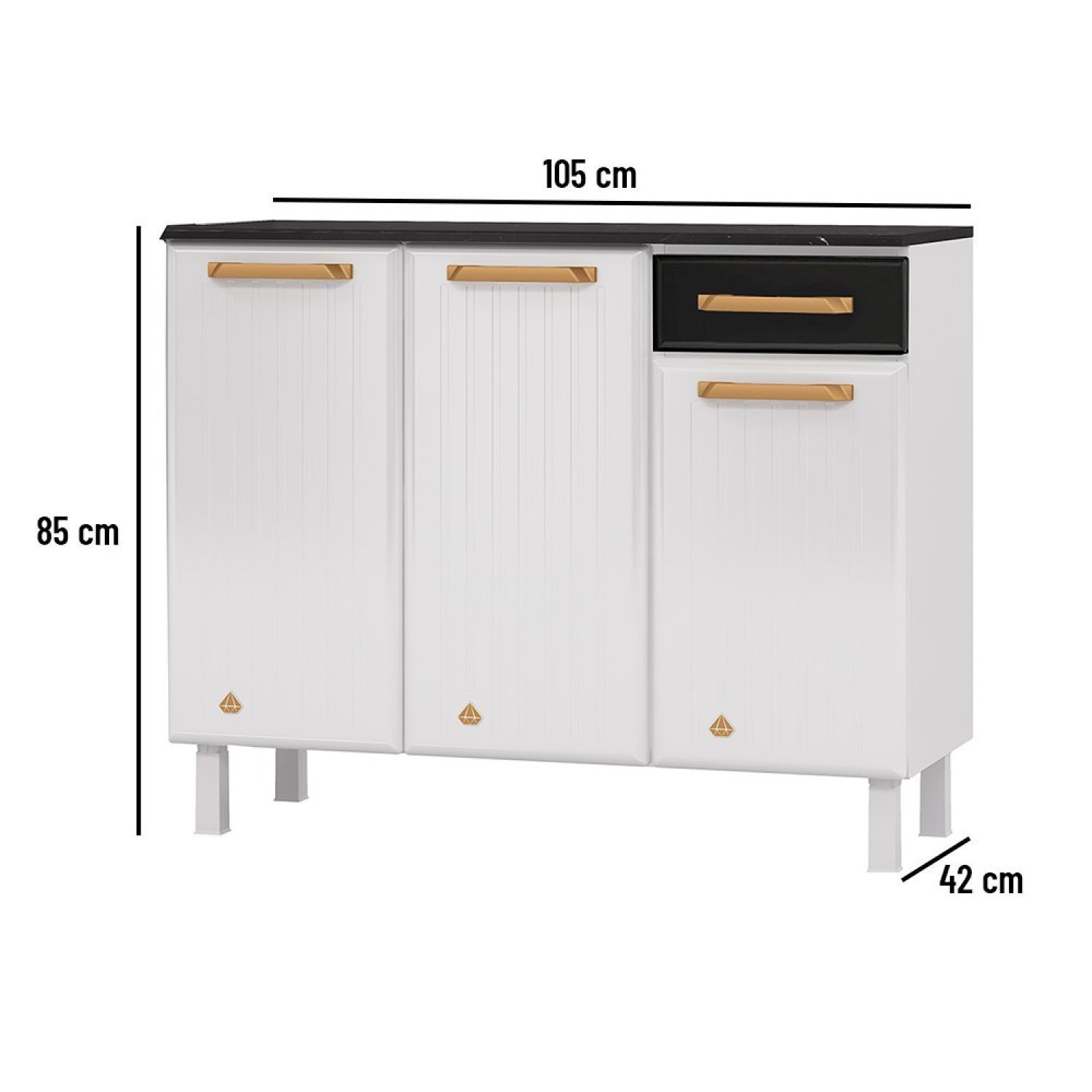 Balcão de Cozinha com Tampo 3 Portas 1 Gaveta Diamante Smart  - 4