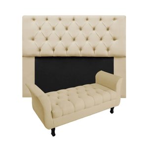 Kit Cabeceira Mirage+calçadeira Grécia King Size 195cm Suede:bege