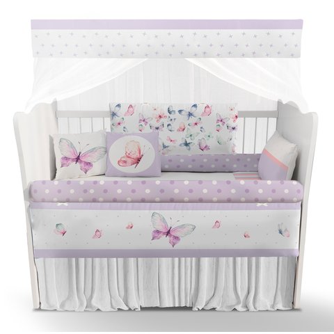 Kit Berço Enxoval de Bebê Borboletas Lilás