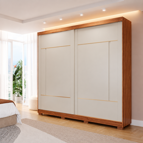 Guarda-Roupa Casal Elise 2 Portas de Correr 4 Gavetas com Pés 100 MDF Pm Home