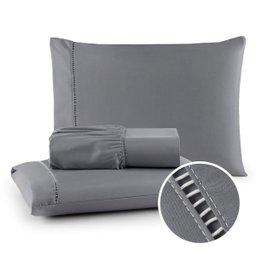 Jogo de Lençol Cama Queen 400 Fios Percal 3 Peças Ponto Palito Anti-pilling com Toque 100% Macio Pre - 1