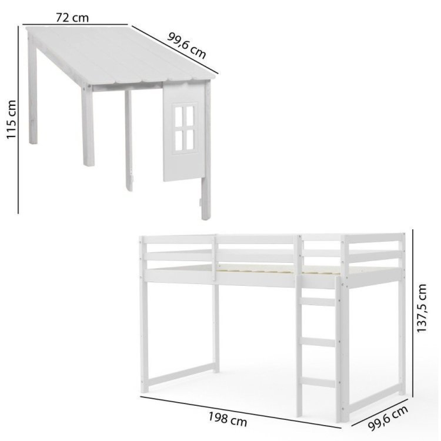 Cama infantil Prime Alta II com Telhado II e Tenda Casatema - 7