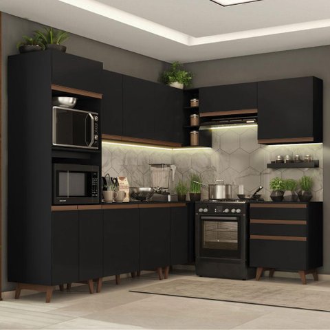 Armário de Cozinha Completa de Canto 462cm Preto Reims Madesa 02