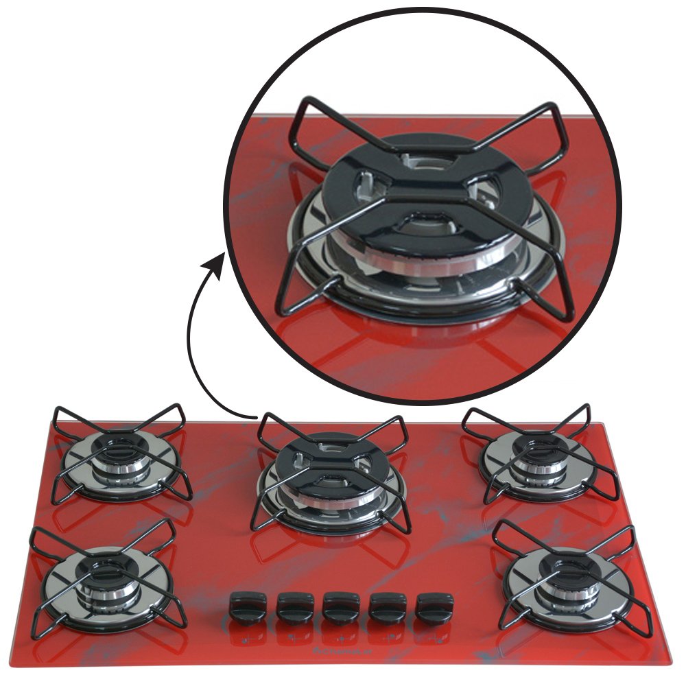 Cooktop 5bocas Tripla Chama 127/220v Marmo Vermelho - 4