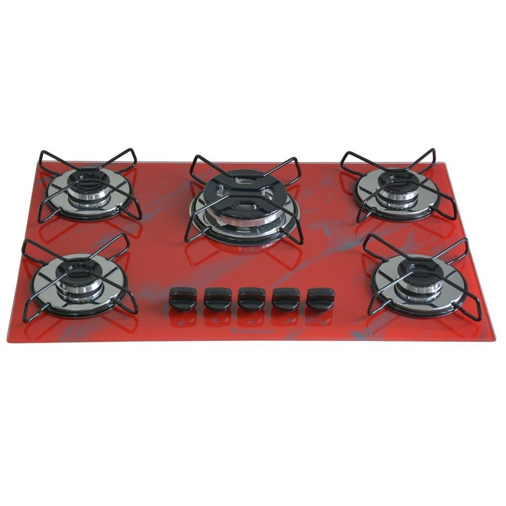 Cooktop 5bocas Tripla Chama 127/220v Marmo Vermelho