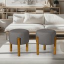 Ver imagem 2 de Kit com 2 Puff Luxo Redondo com Pés de Madeira Conforto e Sofisticação - Chumbo