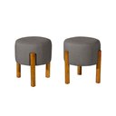 Ver imagem 1 de Kit com 2 Puff Luxo Redondo com Pés de Madeira Conforto e Sofisticação - Chumbo