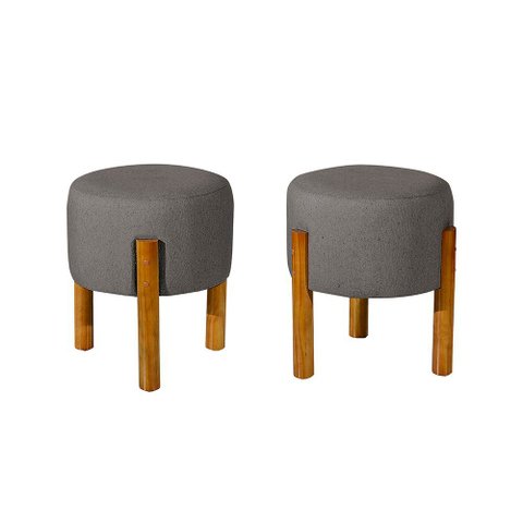 Kit com 2 Puff Luxo Redondo com Pés de Madeira Conforto e Sofisticação - Chumbo