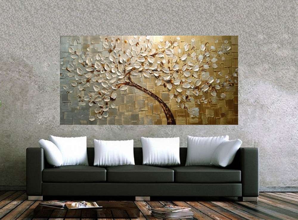 Quadro Pintura Tela Arvores e Flores Modernas Em Altos Relevos 2181: 60cm (A) x 120cm (L) - 2