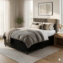 Ver imagem 4 de Cama Box Baú Casal Suede Preto 138x188x40cm com Pistão a Gás e Pés de Madeira
