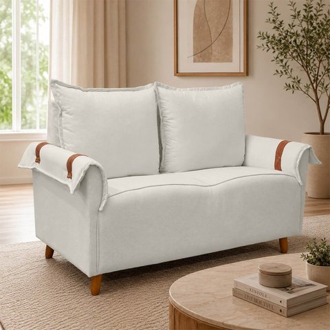 Sofá Living de 2 Lugares 145cm Moderno Texas Sala Recepção:Bege Claro