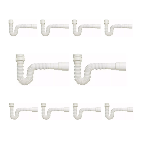 Kit 10 Sifão Sanfonado Branco Cozinha Pia Banheiro Tanque Universal Abs Premium