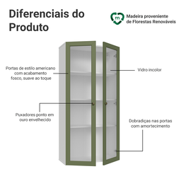 Cristaleira Suspensa 70 Cm 2 Portas de Vidro Vik Madesa - 7