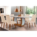 Ver imagem 1 de Sala de Jantar Jade Tampo com Vidro Curvo 180x90 e 6 Cadeiras Imbuia-veludo Creme-pérola Rufato