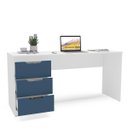 Ver imagem 3 de Mesa Escrivaninha Madri Escritório 3 Gavetas 163x77cm Azul/Branco 250705