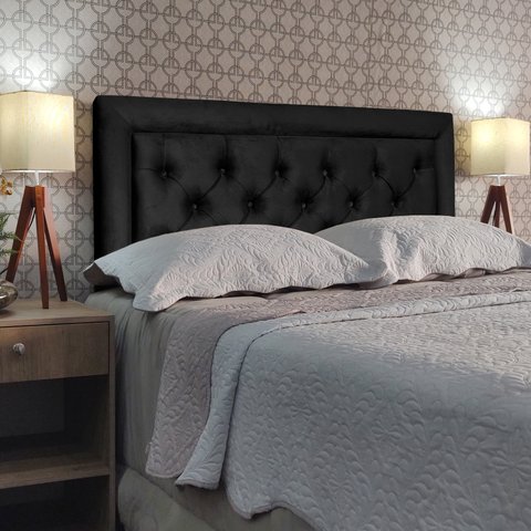 Cabeceira Queen 160 Cama Box Classic Luxor Preto Suede com Pés Rbl