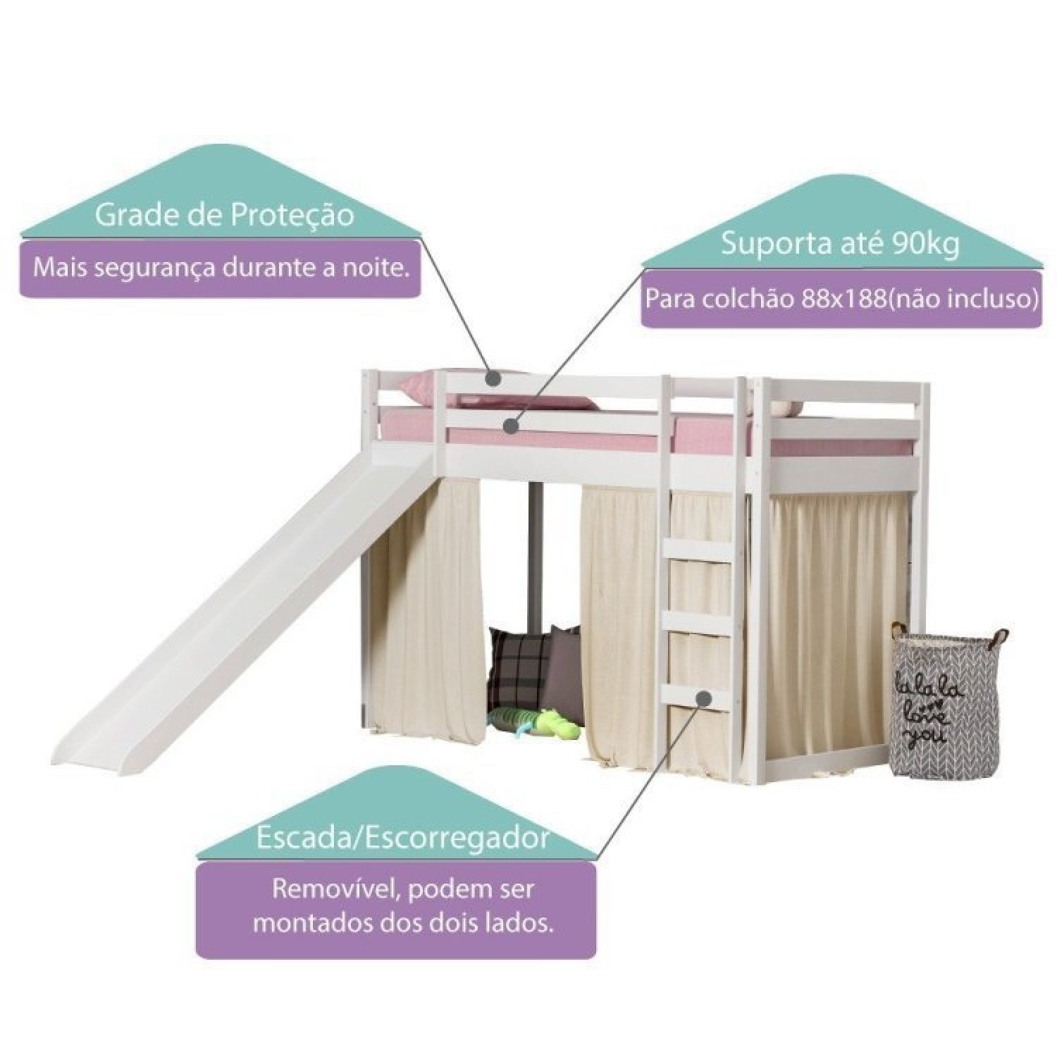 Cama Infantil Escorregador Prime Alta II Telhado VI Casatema - 3