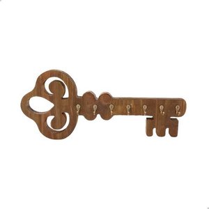Porta Chaves Retrô em Madeira com 7 Ganchos de Metal:marrom