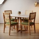 Ver imagem 1 de Conjunto para Sala de Jantar Mesa Retangular e 4 Cadeiras Estofadas Encosto Telado 100% MDF Bolonha Verde/Freijó/Off White