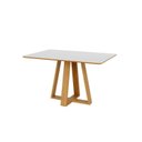 Ver mais imagens de Conjunto para Sala de Jantar Mesa Retangular e 4 Cadeiras Estofadas Encosto Telado 100% MDF Bolonha Verde/Freijó/Off White