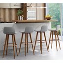 Ver imagem 1 de Kit 4 Banquetas Altas Luxo Versatil Aço Cobre Linho Cinza Base Carvalho