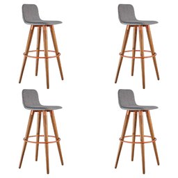 Kit 4 Banquetas Altas Luxo Versatil Aço Cobre Linho Cinza Base Carvalho - 2