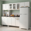 Ver imagem 1 de Cozinha Compacta Modulada de Aço 4 Peças com Paneleiro e Nicho para Micro-Ondas 12 Portas 1 Gaveta Diamante Branco