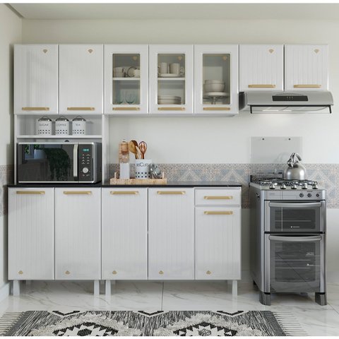Cozinha de Aço Compacta 4 Peças 12 Portas 1 Gaveta Diamante