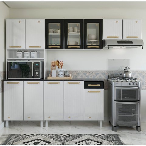 Cozinha de Aço Compacta 4 Peças 12 Portas 1 Gaveta Diamante