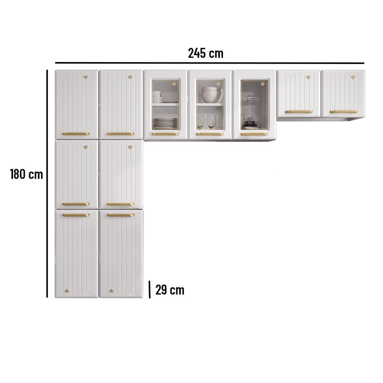 Cozinha de Aço Compacta 3 Peças com Vidros 11 Portas Diamante  - 3