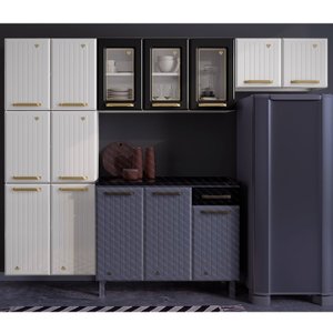 Cozinha de Aço Compacta 3 Peças com Vidros 11 Portas Diamante 