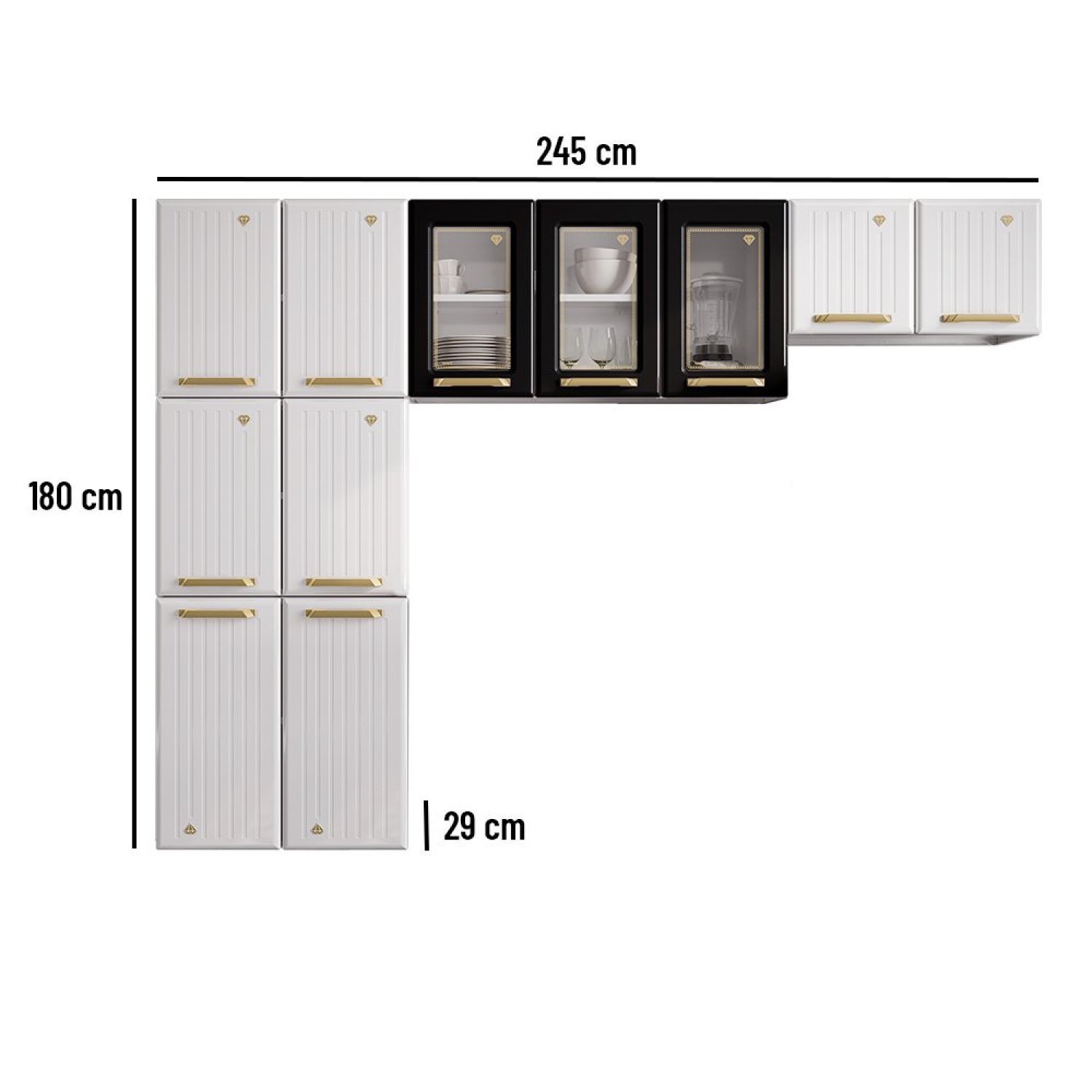 Cozinha de Aço Compacta 3 Peças com Vidros 11 Portas Diamante  - 3