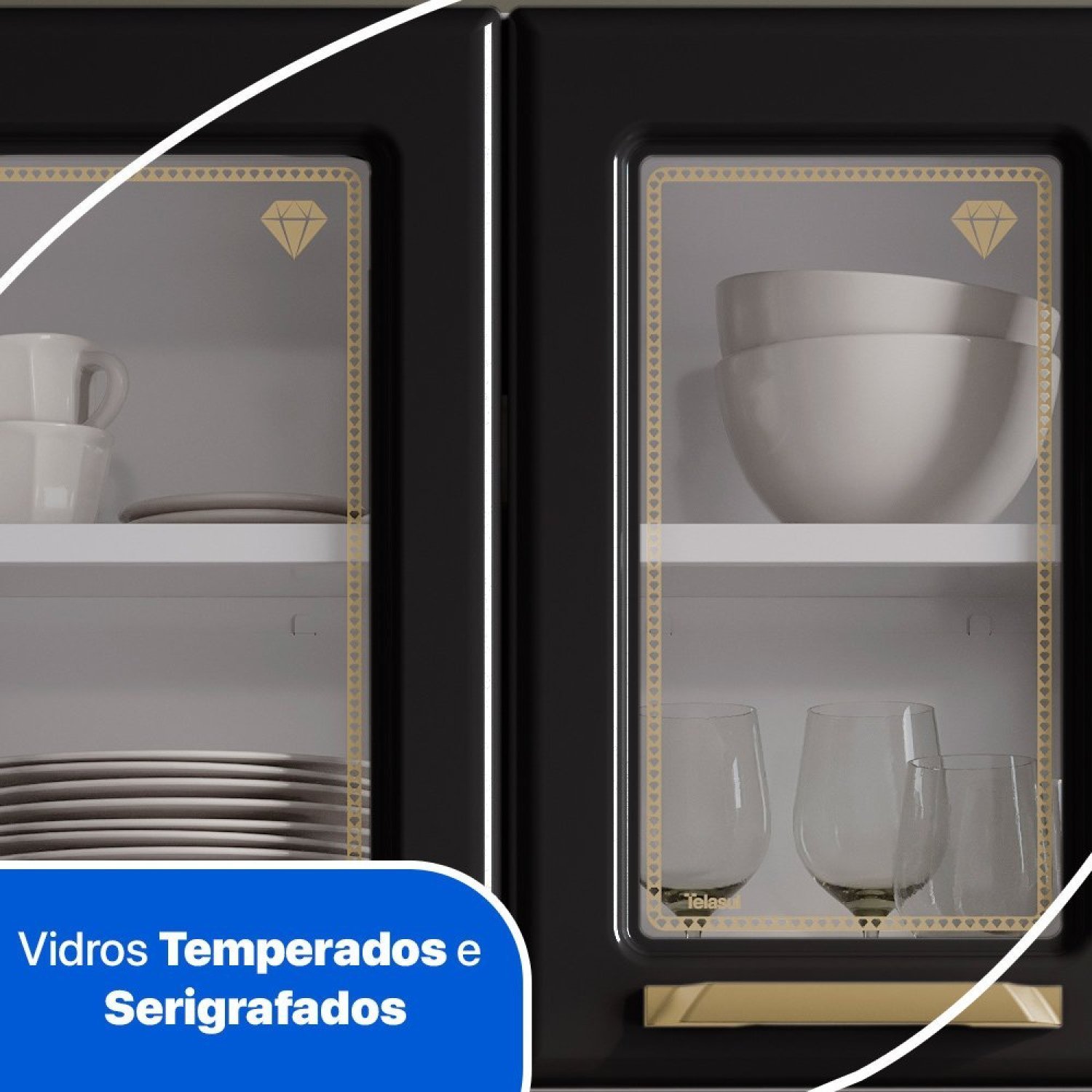 Cozinha de Aço Compacta 3 Peças com Vidros 11 Portas Diamante  - 5