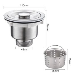 Valvula Pia Cozinha 4 1/2 Inox 304 com Cesto Removível Ralo - 3