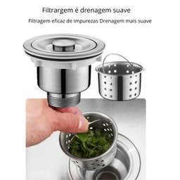 Valvula Pia Cozinha 4 1/2 Inox 304 com Cesto Removível Ralo - 4