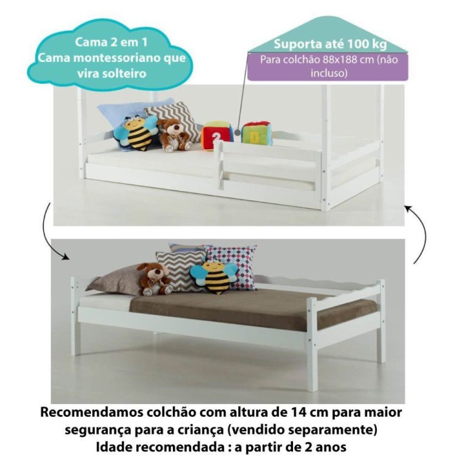 Cama Infantil Montessoriano com Telhado VI Casatema - 2