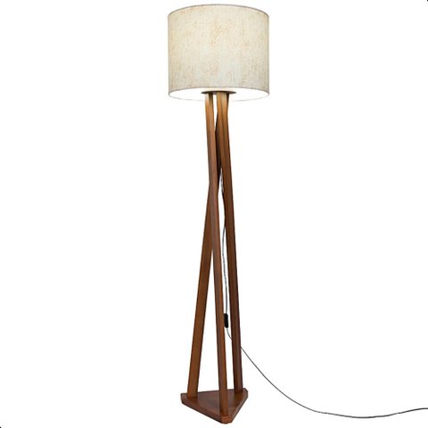 Luminária de Chão Estrela com Pés de Madeira e Tecido Sapucaia Marmorizado Bege 162cm