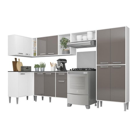 Armário de Cozinha Completa 6 Peças Xangai Zouk Multimóveis Branco/lacca Fumê