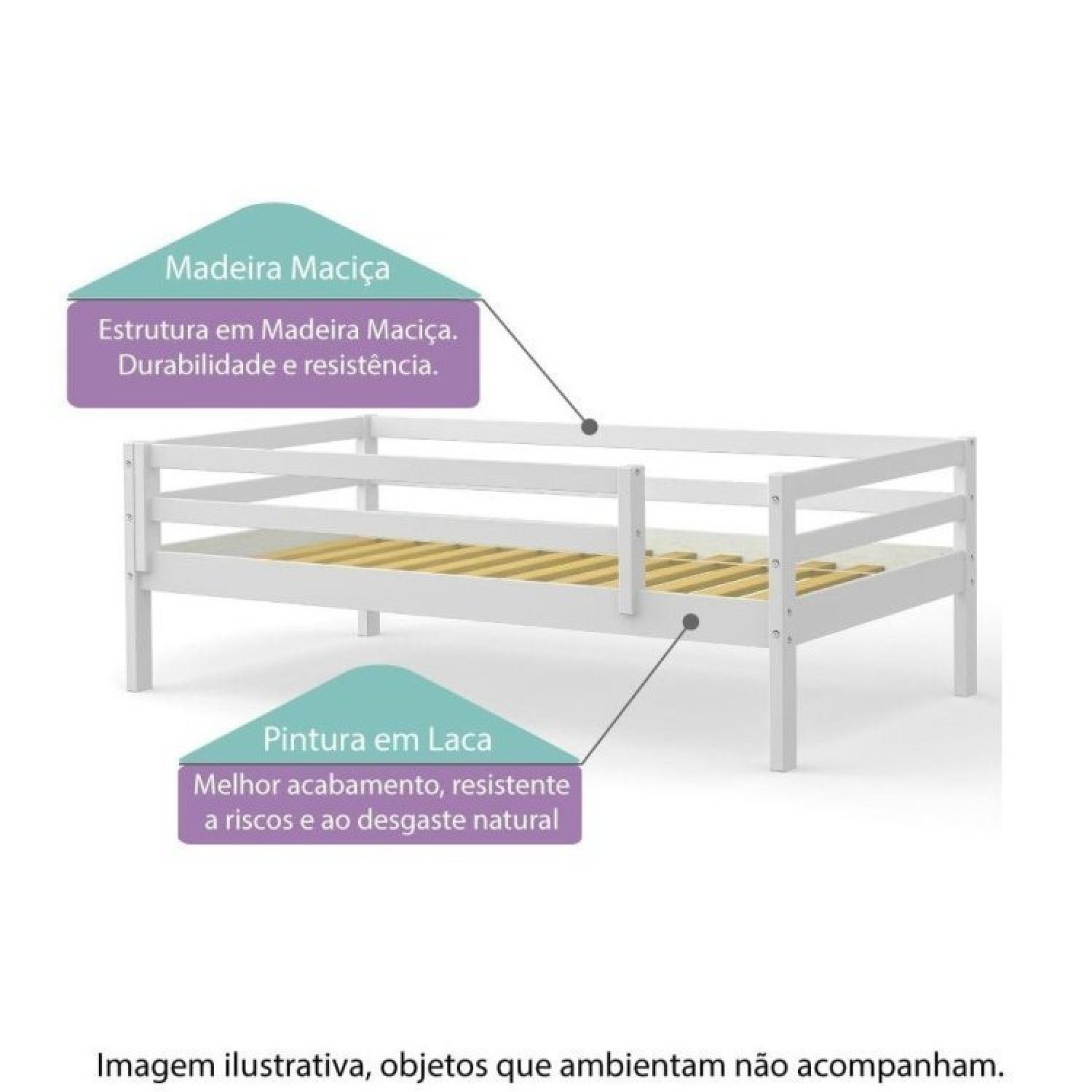 Cama Solteiro Infantil Grade Madeira Maciça Meninas Casatema - 2