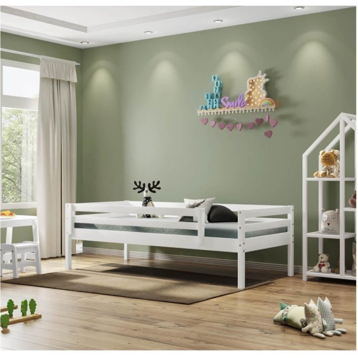 Cama Solteiro Infantil Grade Madeira Maciça Meninas Casatema