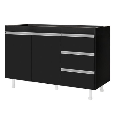 Balcão Gabinete Lux para Pia de 120cm 100% Mdf sem Tampo 02 Portas e 03 Gavetas Preto - Desk Design