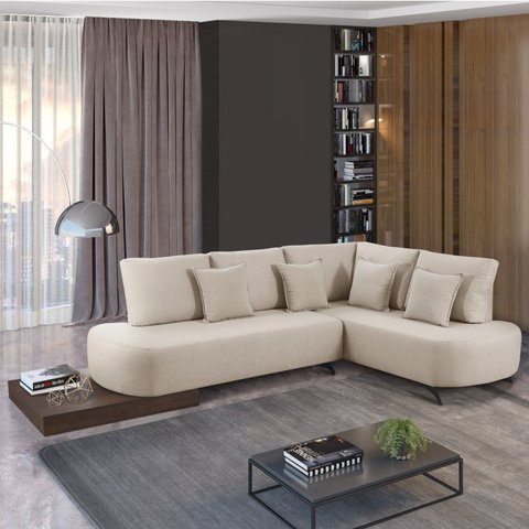 Sofá de Canto 4 Lugares com Almofadas Decorativas Paris 2320 Bege Cru