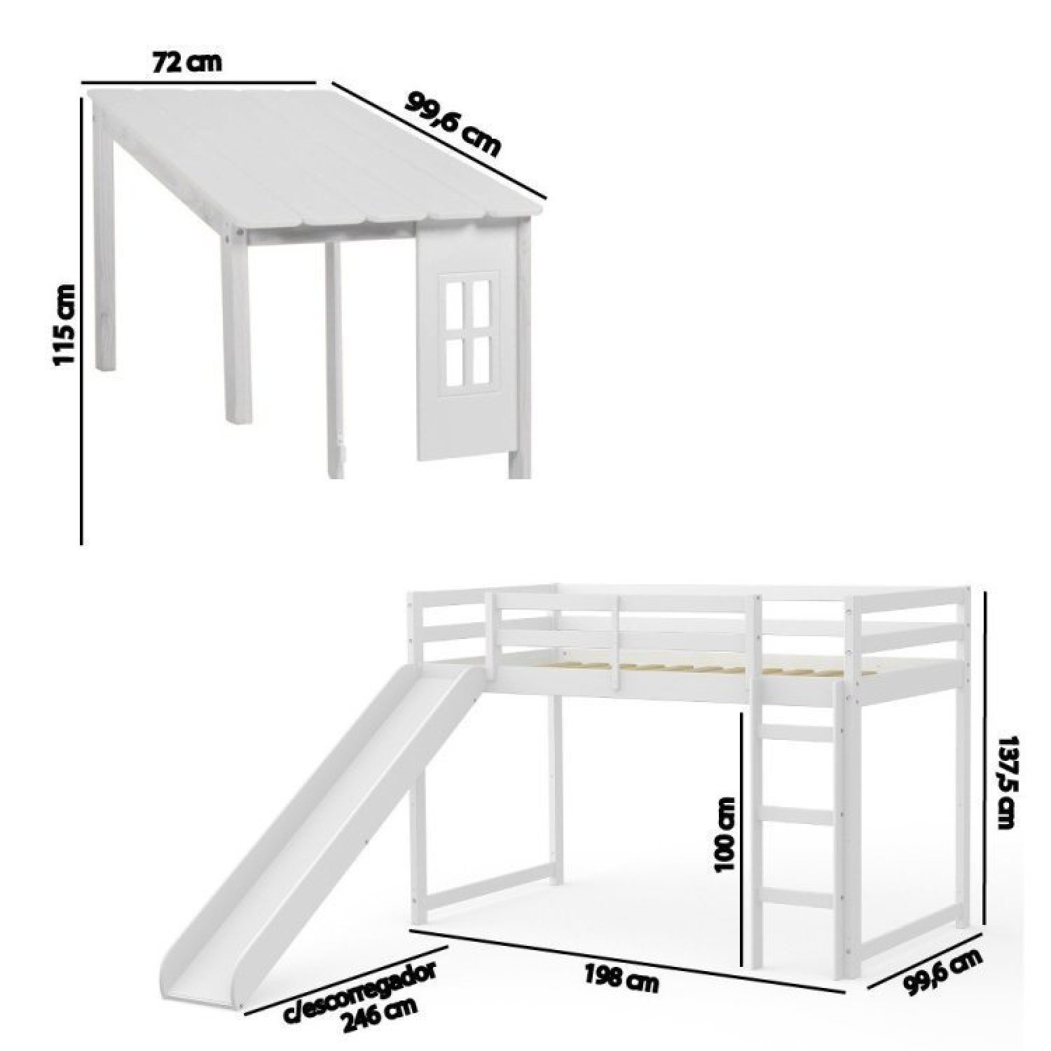 Cama Infantil Escorregador Prime Alta II Telhado II e Tenda Casatema - 7