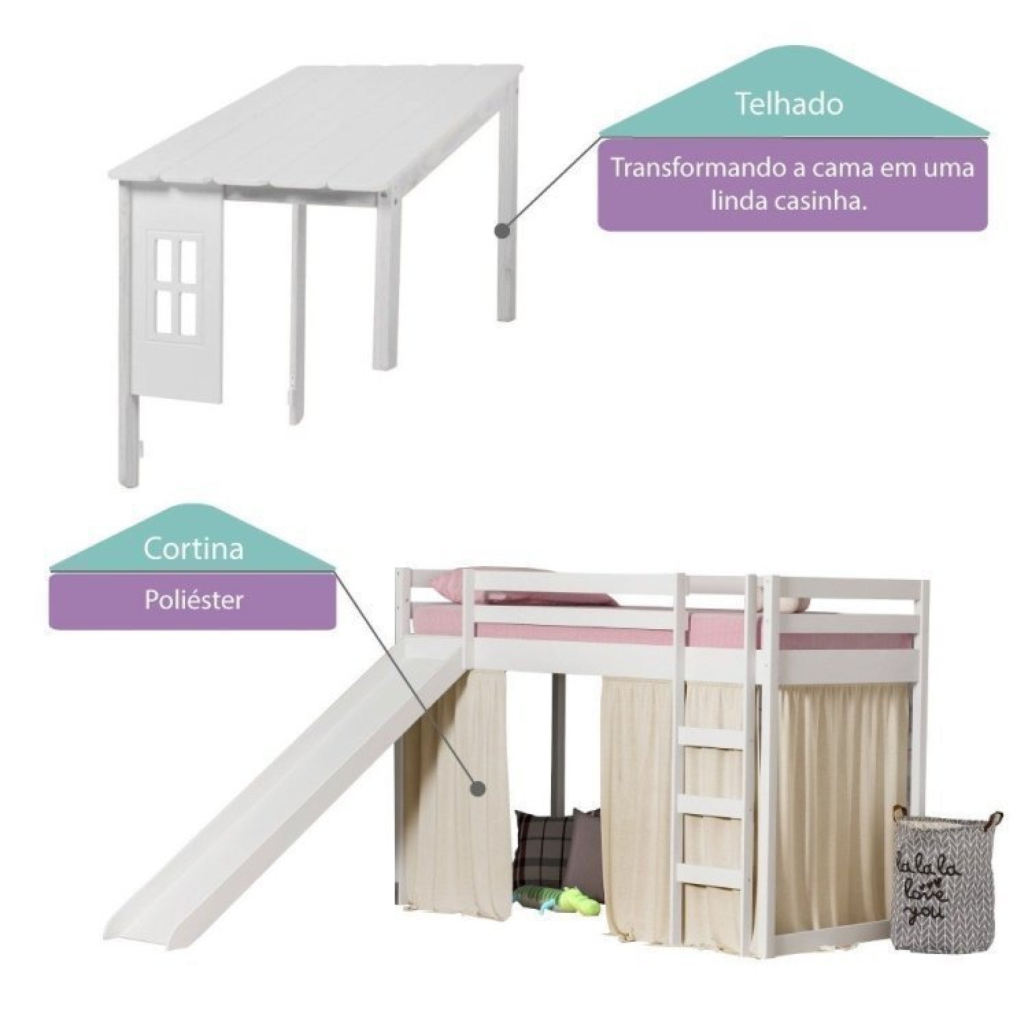 Cama Infantil Escorregador Prime Alta II Telhado II e Tenda Casatema - 4