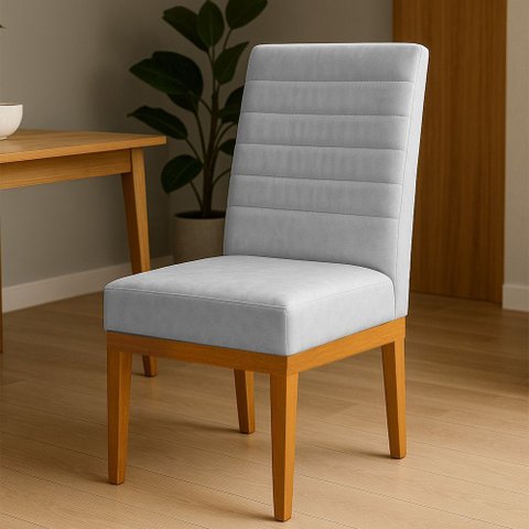 Cadeira de Jantar Mavie Estofada para Sala de Jantar Sofisticado Linhas Horizontais - Veludo Cinza